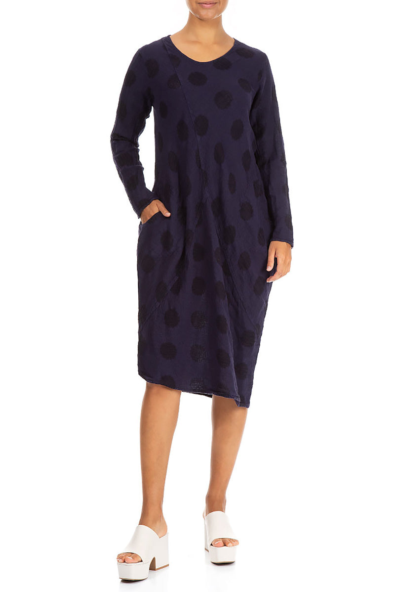 Bubble Pattern Dark Purple Linen Midi Dress 5