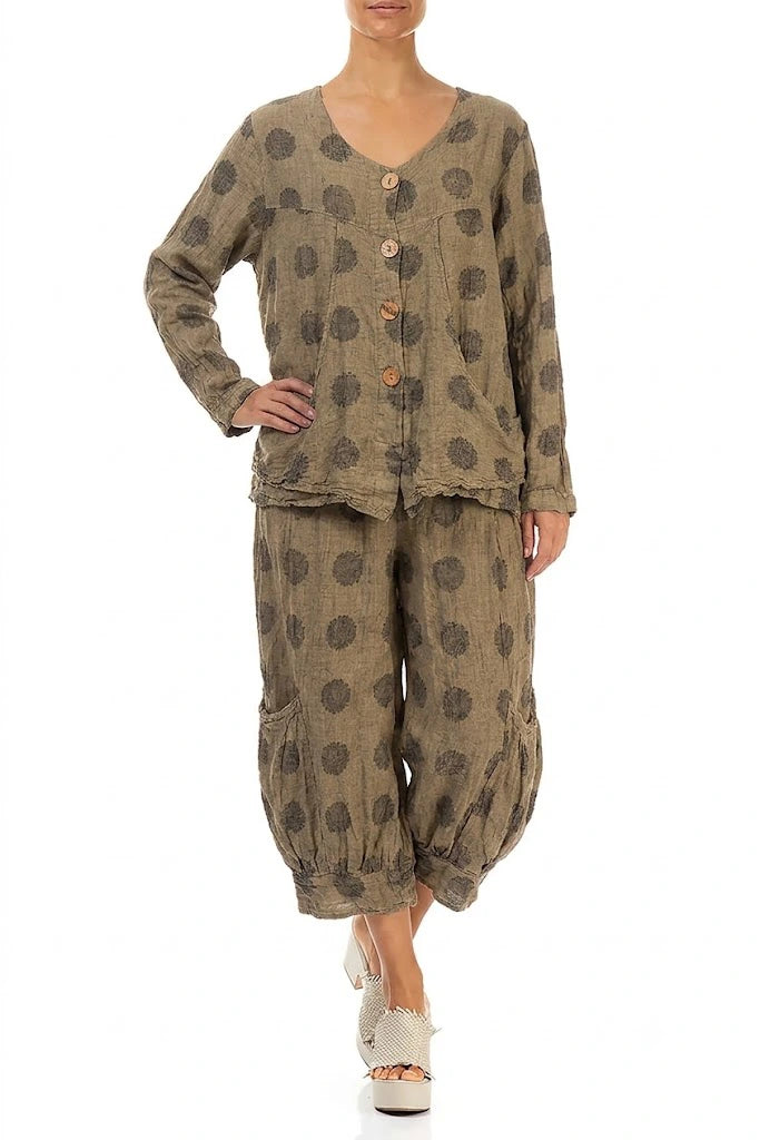 Veste en lin à motif à bulles couleur taupe sable
