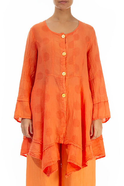 Bubble Patterned Flared Coral Linen Jacket 1