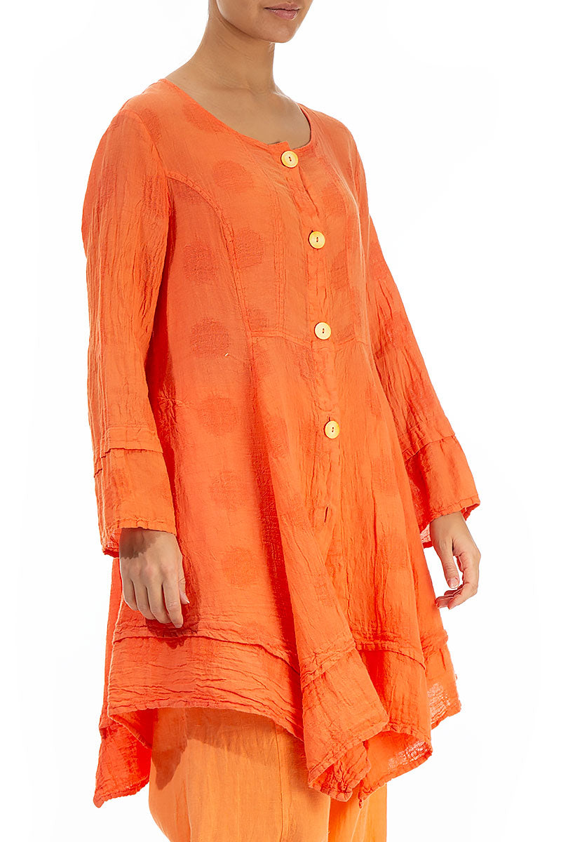 Bubble Patterned Flared Coral Linen Jacket 3