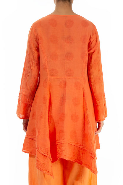 Bubble Patterned Flared Coral Linen Jacket 2