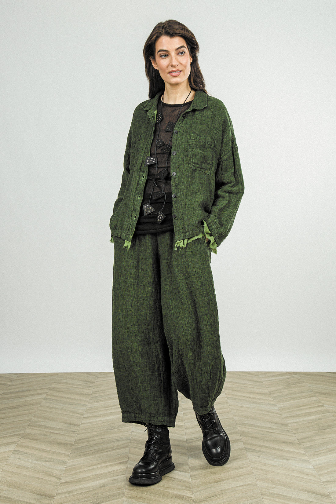 Bubble Shamrock Green Mélange Linen Trousers 6