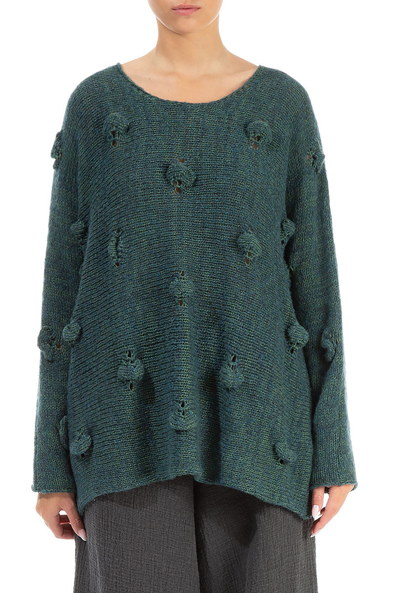Bubbles Decorated Mélange Opal Green Wool Sweater