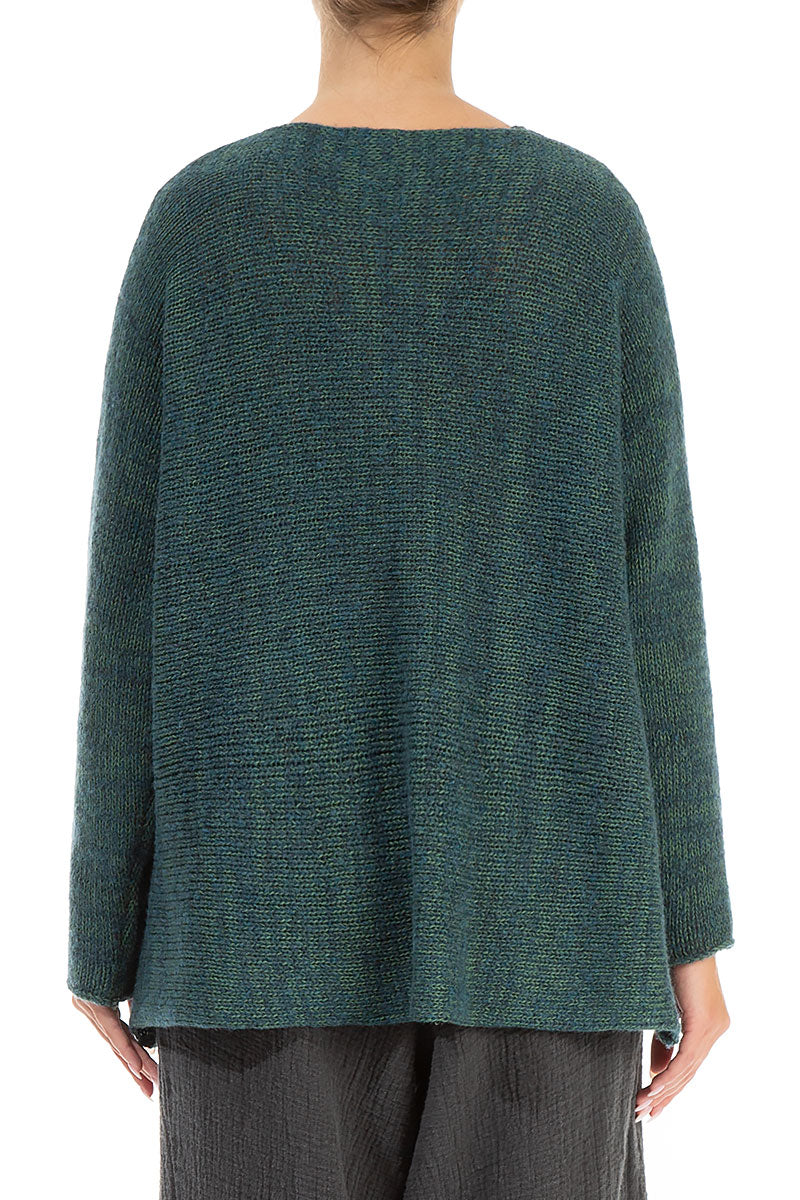 Bubbles Decorated Mélange Opal Green Wool Sweater