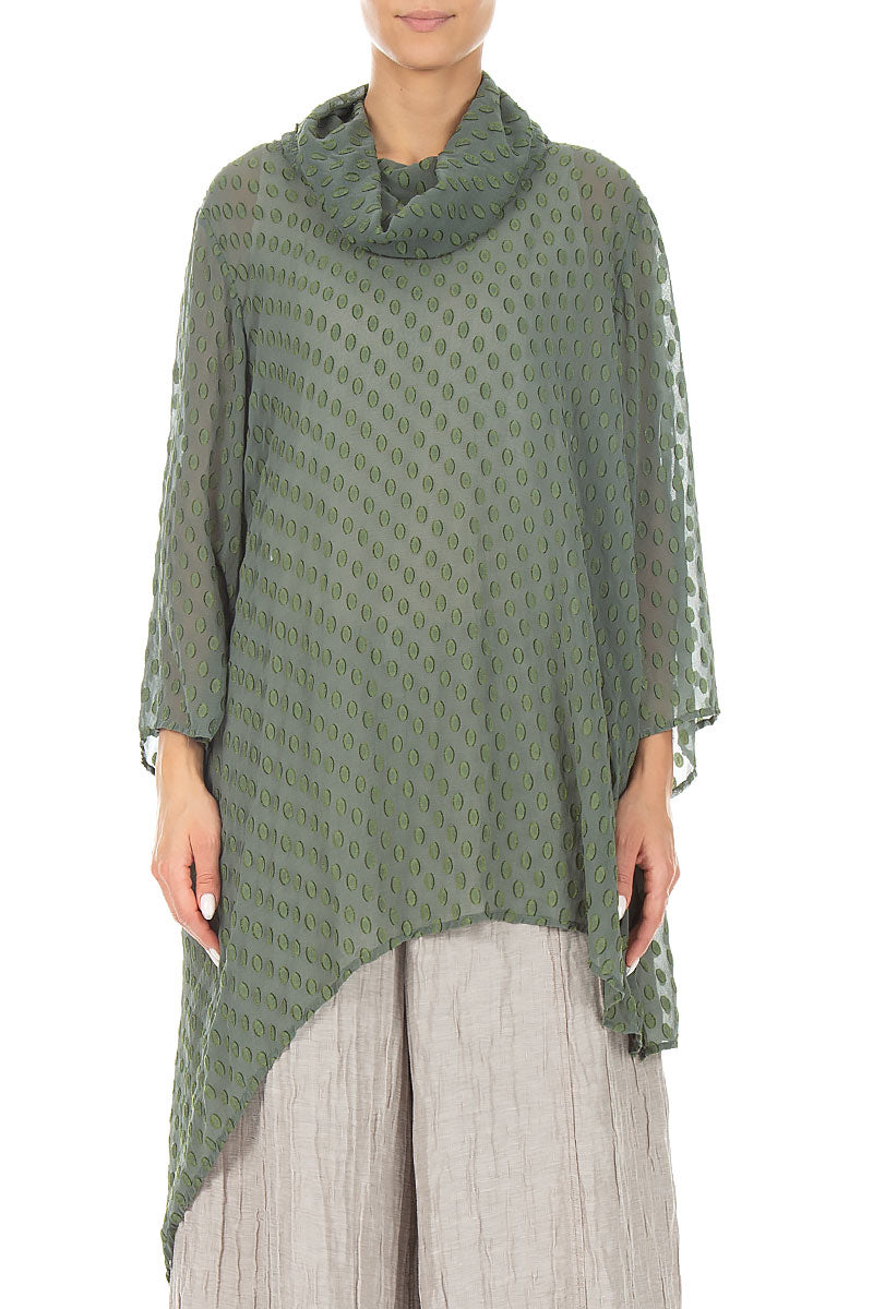 Bubbly Pattern Asymmetric Sage Silk Tunic