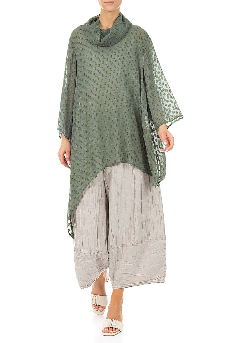 Bubbly Pattern Asymmetric Sage Silk Tunic