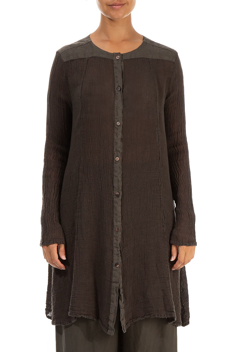 Button-Up Brown Linen Tunic