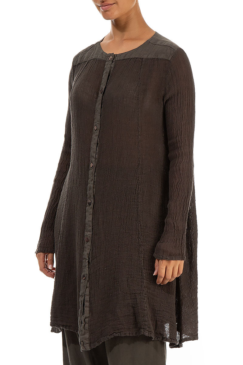 Button-Up Brown Linen Tunic