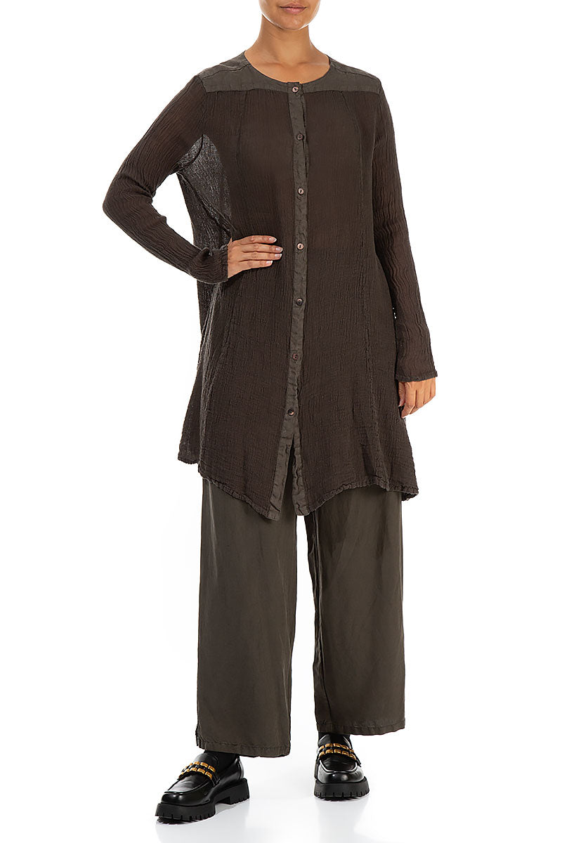 Button-Up Brown Linen Tunic