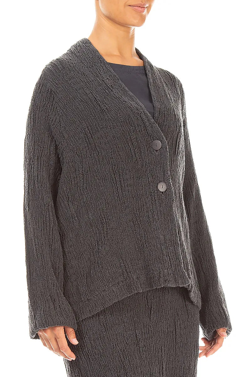 Button Charcoal Textured Silk Linen Jacket 3