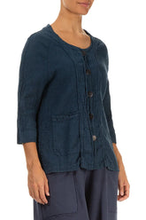 Button Front Royal Blue Linen Jacket 3