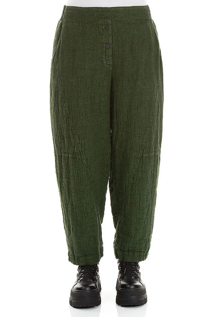 Button Front Shamrock Green Mélange Linen Trousers