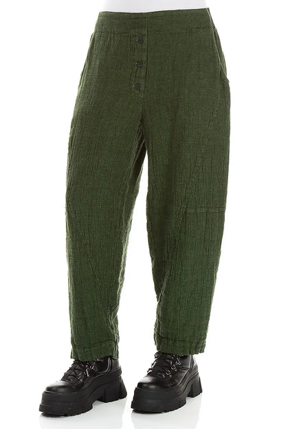 Button Front Shamrock Green Mélange Linen Trousers