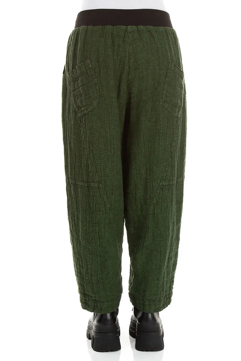 Button Front Shamrock Green Mélange Linen Trousers