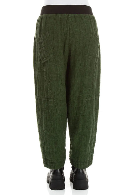 Button Front Shamrock Green Mélange Linen Trousers