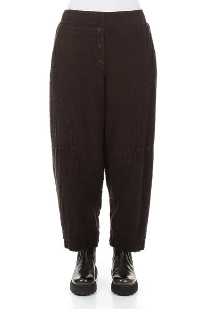 Button Front Truffle Brown Mélange Linen Trousers 1