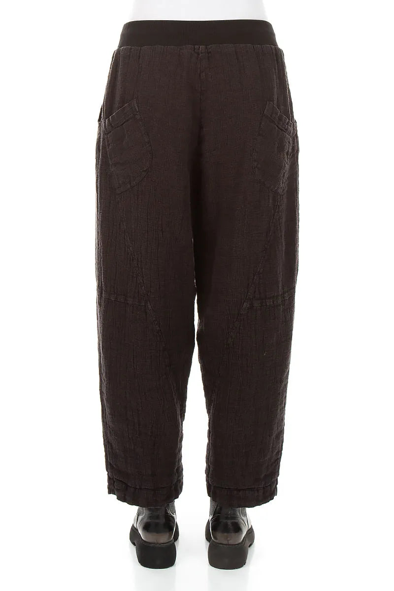 Button Front Truffle Brown Mélange Linen Trousers 2