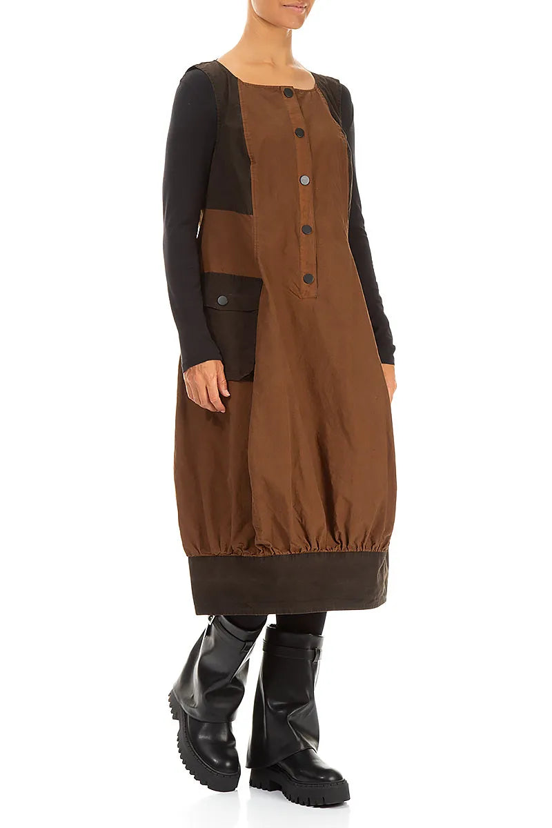 Buttoned Aged Copper Cotton Pinafore Dress 3