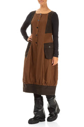 Buttoned Aged Copper Cotton Pinafore Dress 4