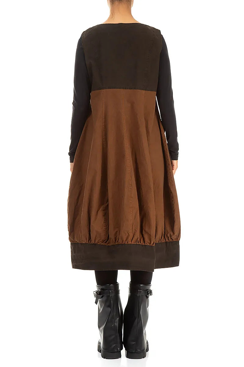 Buttoned Aged Copper Cotton Pinafore Dress 2