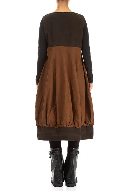 Buttoned Aged Copper Cotton Pinafore Dress 2