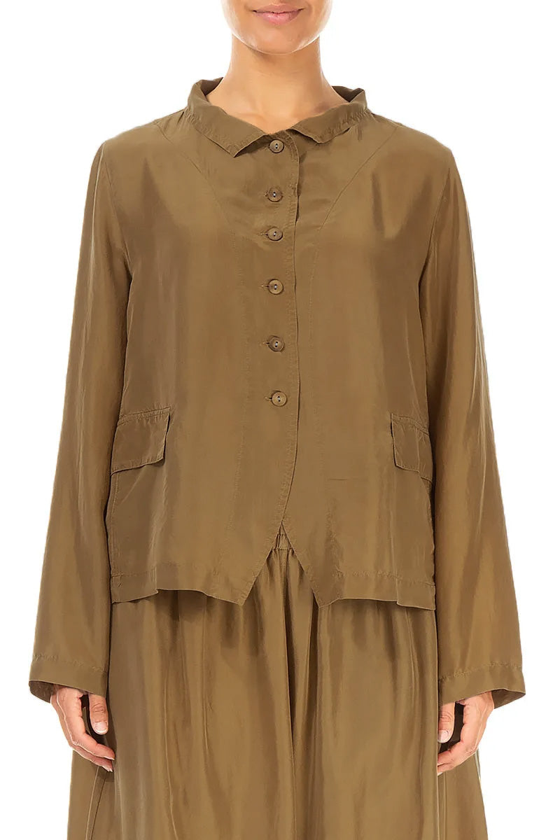 Buttoned Aged Copper Pure Silk Jacket