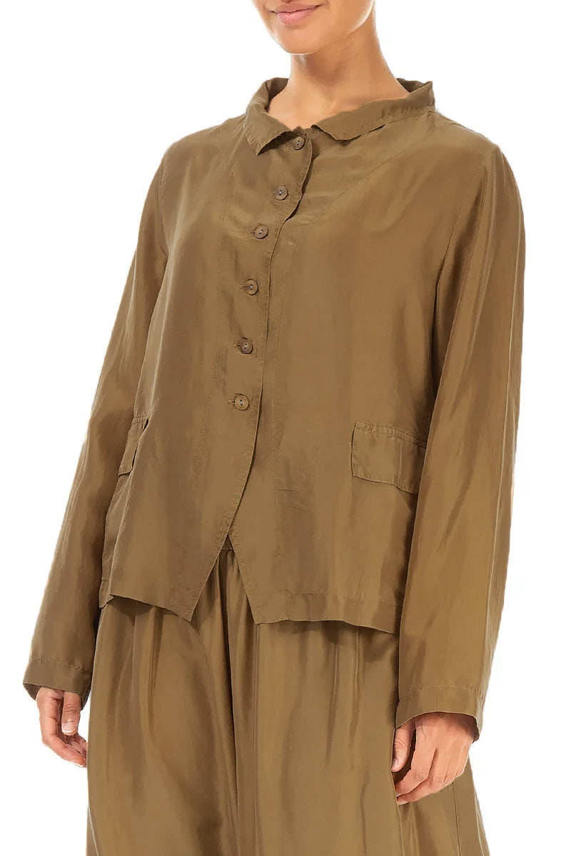 Buttoned Aged Copper Pure Silk Jacket