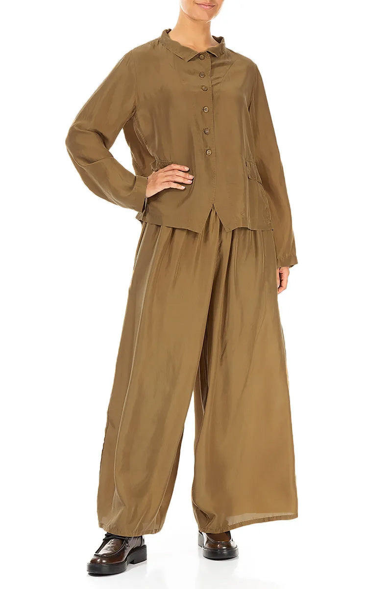 Buttoned Aged Copper Pure Silk Jacket