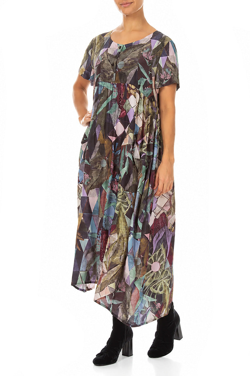 Buttoned Art Mosaic Silk Bamboo Dress 3