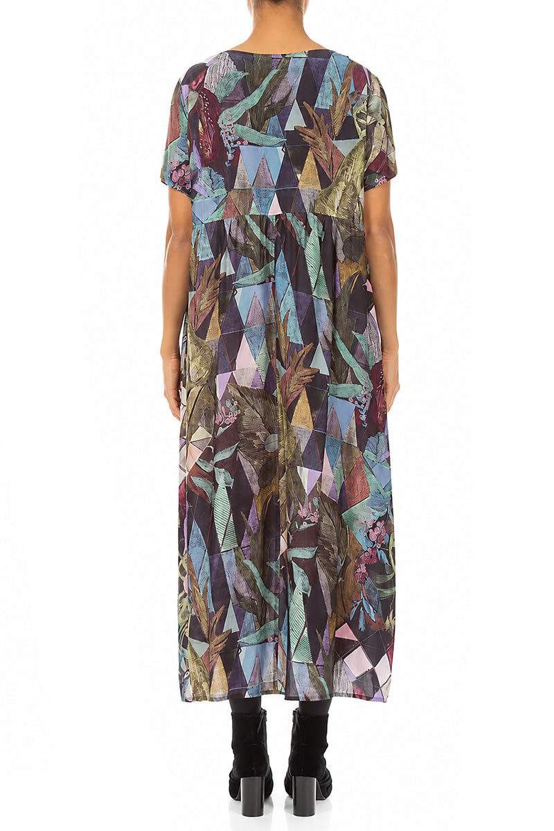 Buttoned Art Mosaic Silk Bamboo Dress 2