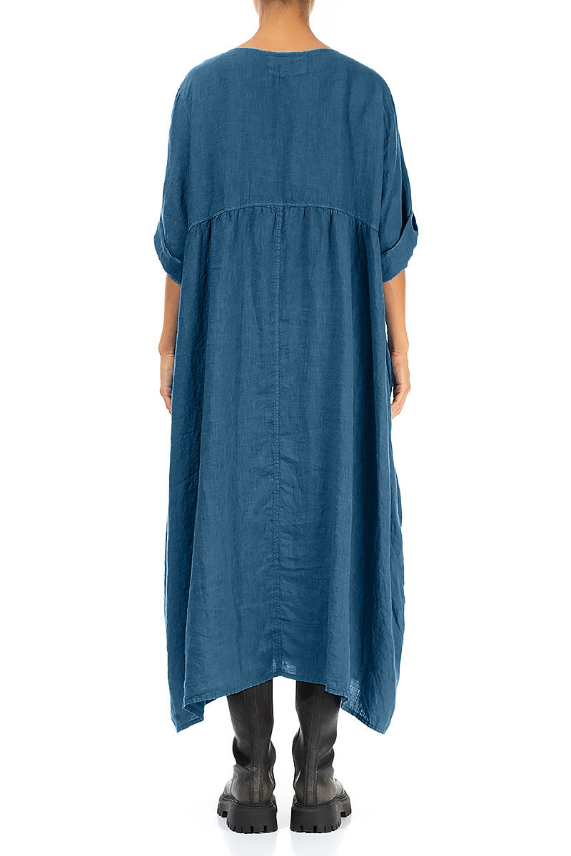 Buttoned Azure Linen Dress