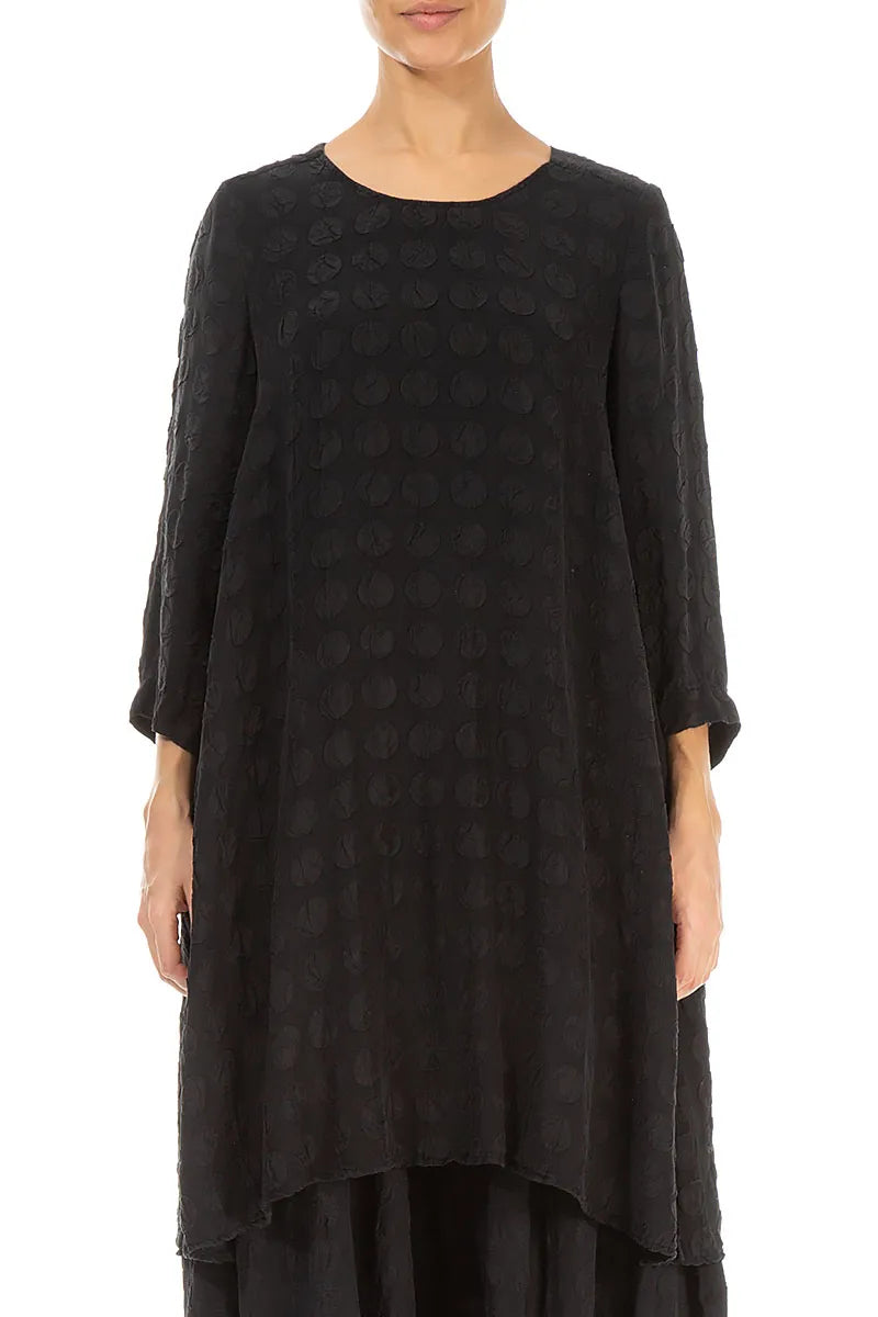 Buttoned Back Bubble Black Silk Tunic 1