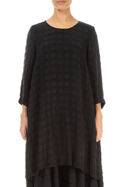Buttoned Back Bubble Black Silk Tunic 1