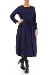 Buttoned Back Bubble Royal Purple Silk Cotton Dress 4