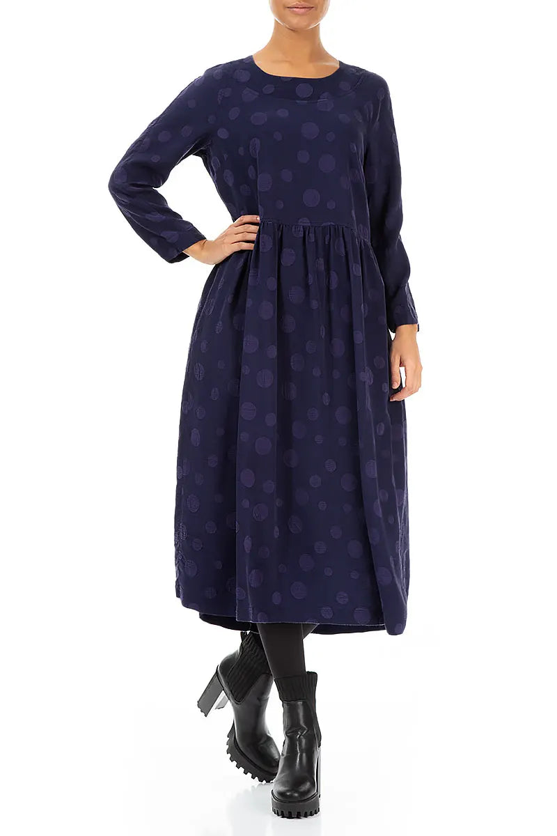 Buttoned Back Bubble Royal Purple Silk Cotton Dress 4