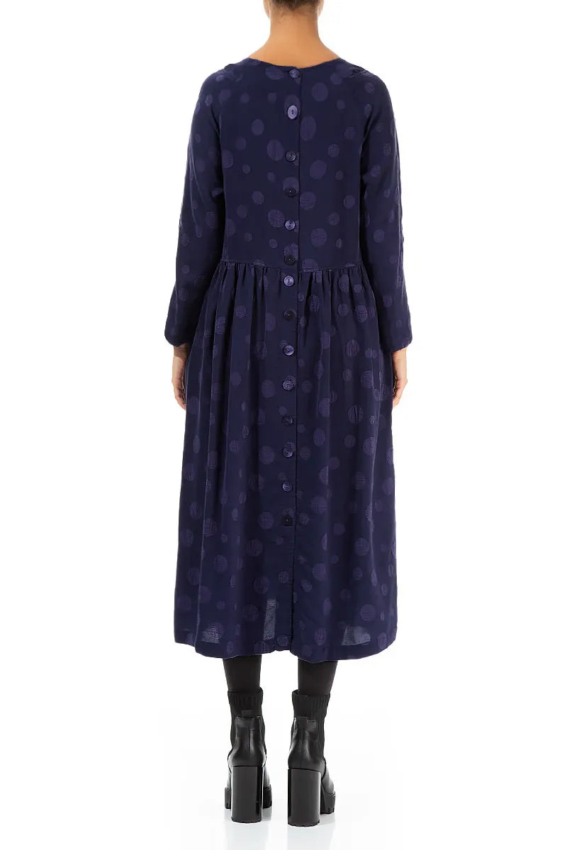 Buttoned Back Bubble Royal Purple Silk Cotton Dress 2