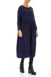 Buttoned Back Bubble Royal Purple Silk Cotton Dress 3