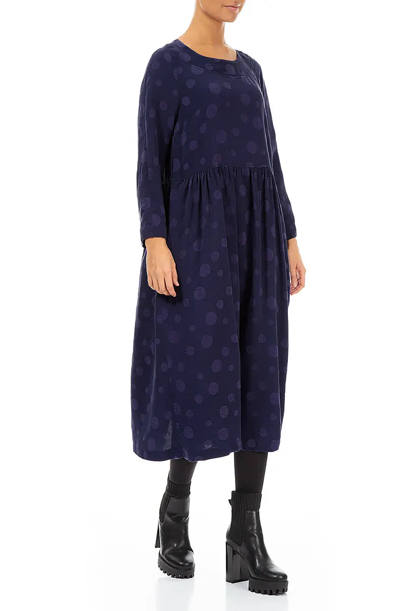 Buttoned Back Bubble Royal Purple Silk Cotton Dress 3