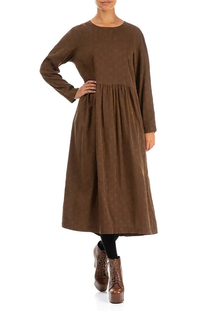 Buttoned Back Dotty Aged Copper Silk Dress 4