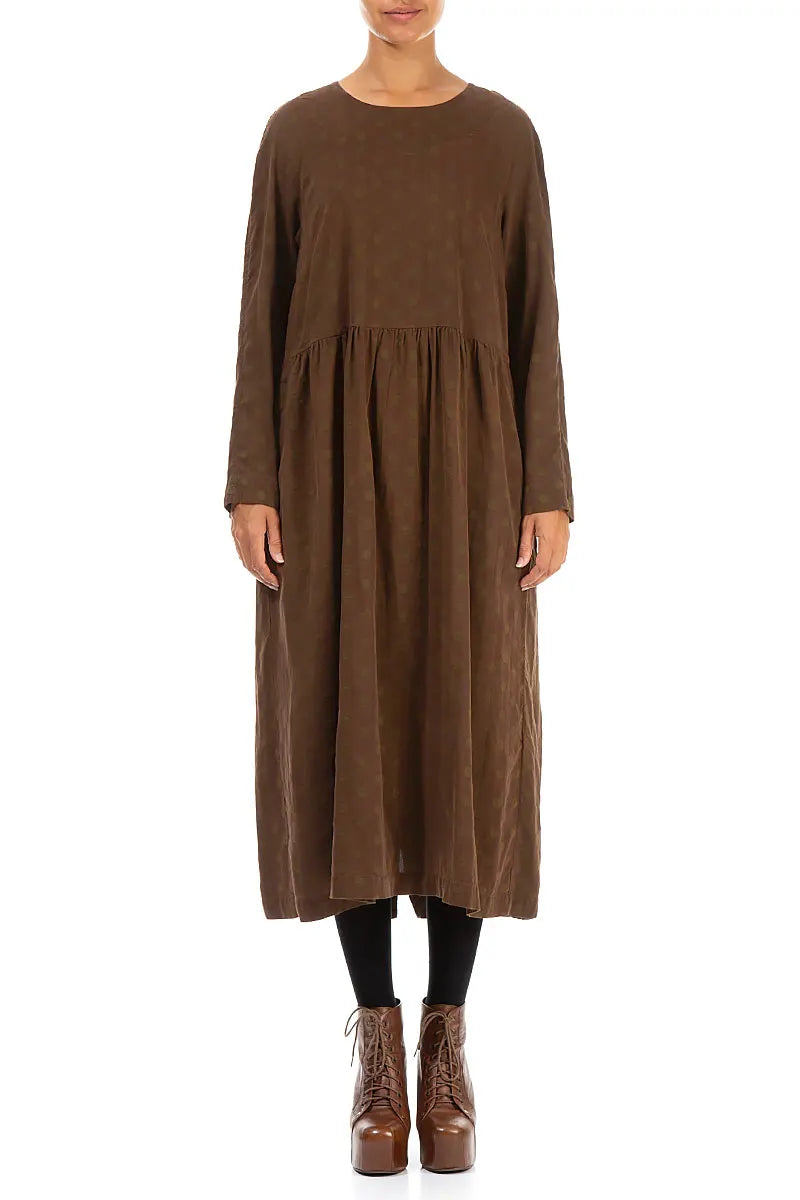 Buttoned Back Dotty Aged Copper Silk Dress 1