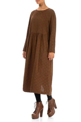 Buttoned Back Dotty Aged Copper Silk Dress 3