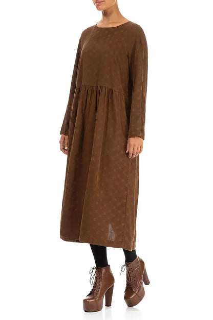 Buttoned Back Dotty Aged Copper Silk Dress 3