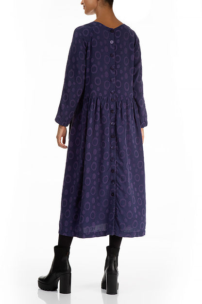 Buttoned Back Rings Royal Purple Silk Dress 3