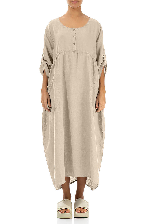 Buttoned Beige Linen Dress 1