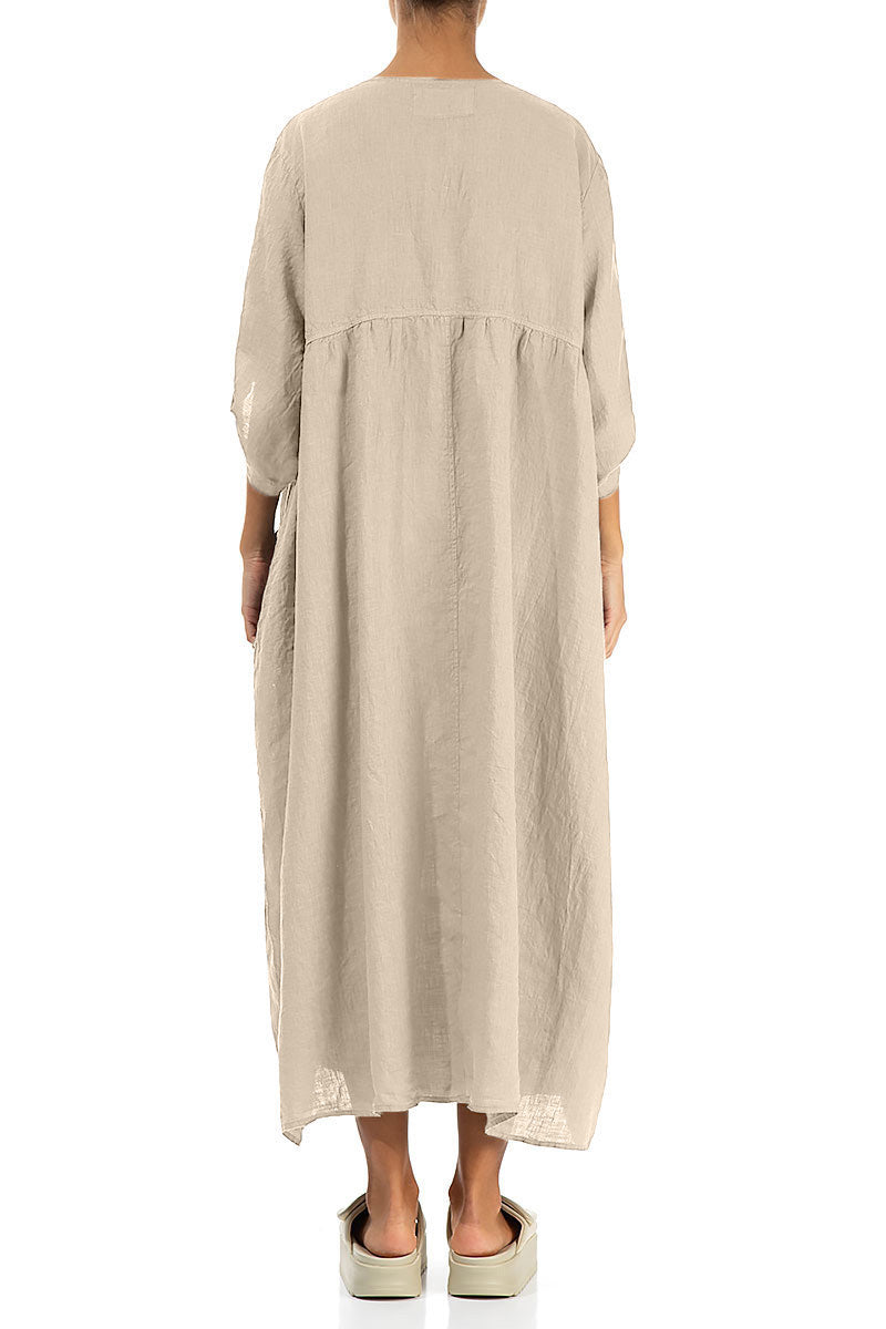 Buttoned Beige Linen Dress