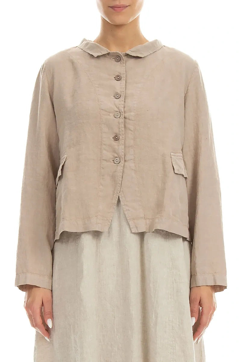 Buttoned Beige Linen Jacket 1