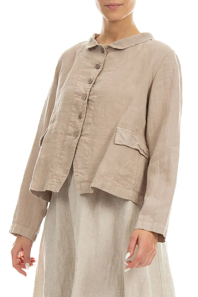 Buttoned Beige Linen Jacket 3