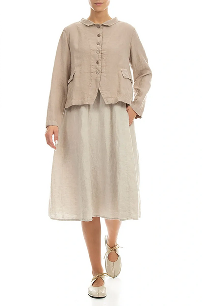 Buttoned Beige Linen Jacket 4