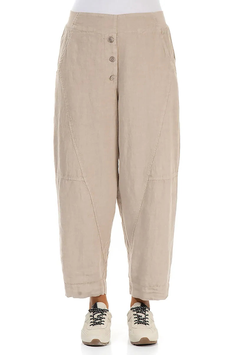 Buttoned Beige Linen Trousers 1