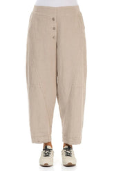 Buttoned Beige Linen Trousers 1